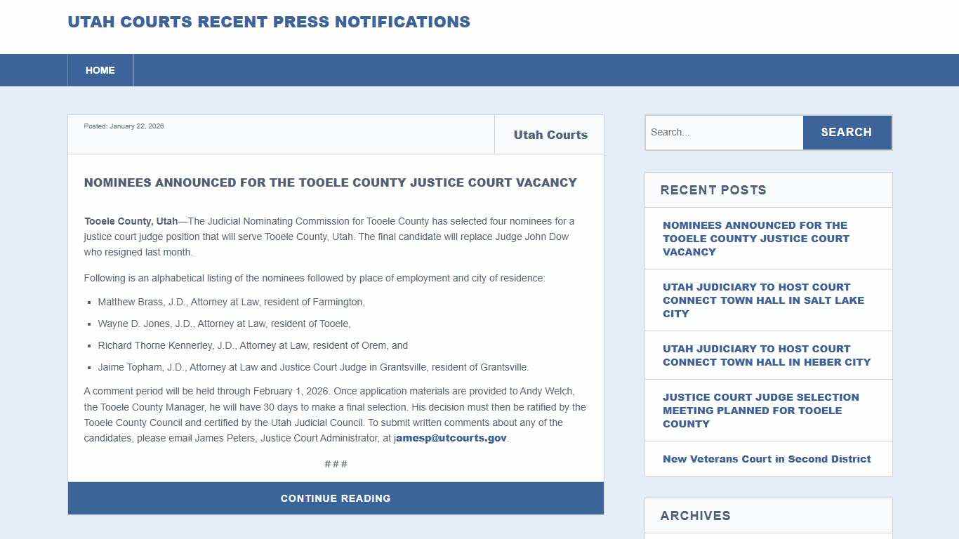 Utah Courts Recent Press Notifications