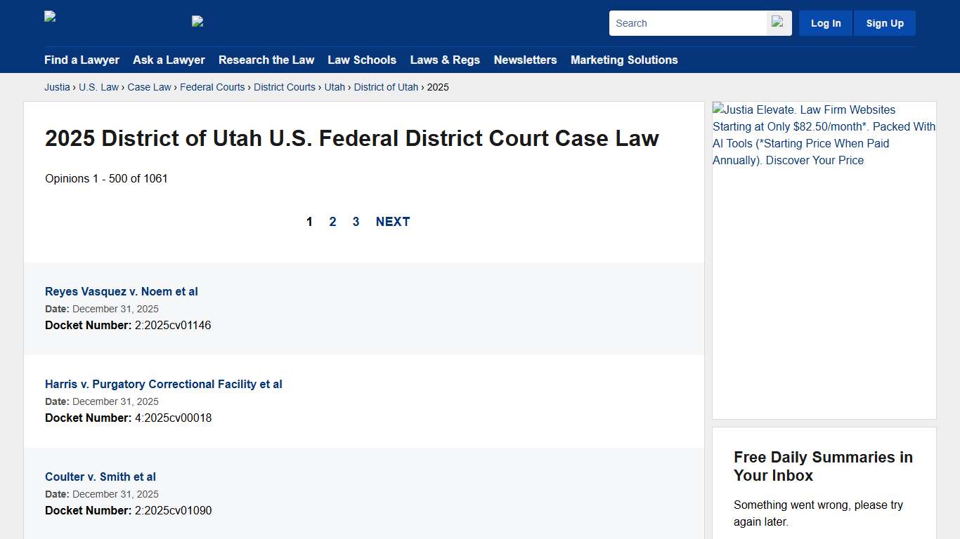 2025 District of Utah U.S. Federal District Court Case Law, Court Opinions & Decisions :: Justia